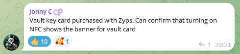 Paid for a Vault Key Card with ZYPs